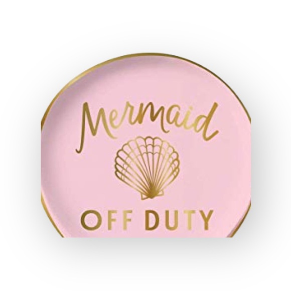new Mermaid Off Duty ☻ Round Porcelain Trinket Tray Candy Dish ☻ Pink + Gold ☻ - Picture 4 of 10